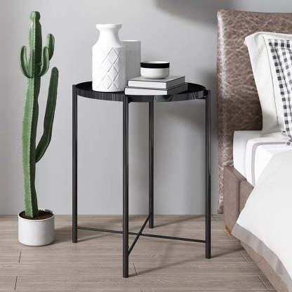 Contemporary Round Steel End Table — Black