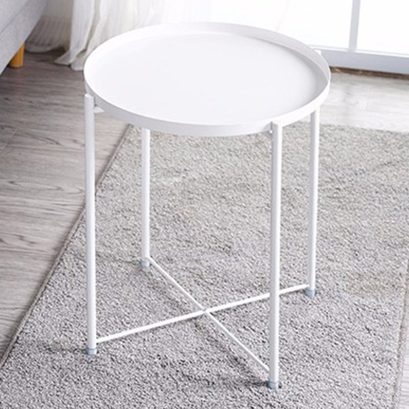 Contemporary Round Steel End Table — White