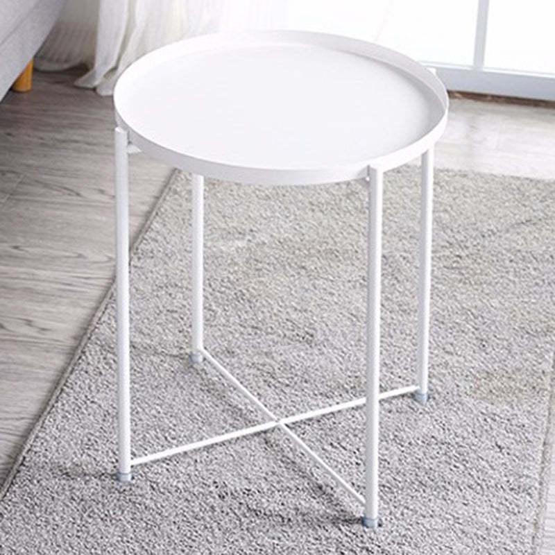 Contemporary Round Steel End Table — White