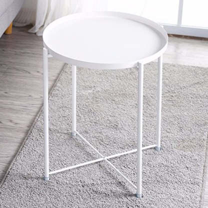 Contemporary Round Steel End Table — White