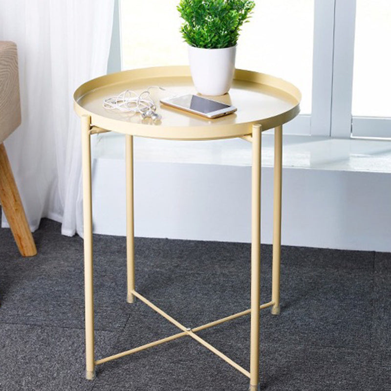 Contemporary Round Steel End Table — Yellow