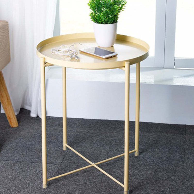 Contemporary Round Steel End Table — Yellow