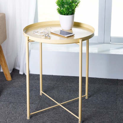 Contemporary Round Steel End Table — Yellow