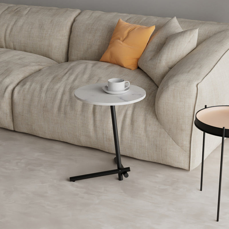 Scandinavian Round Rock Slab Iron 1-Tier Coffee Table — Black / Gray