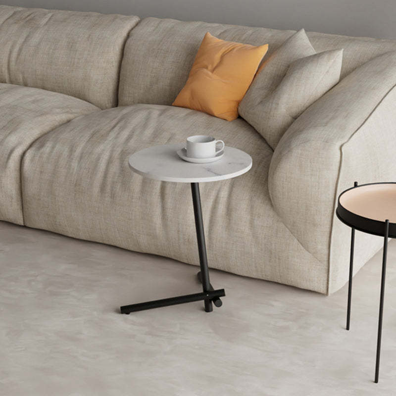 Scandinavian Round Rock Slab Iron 1-Tier Coffee Table — Black / Gray