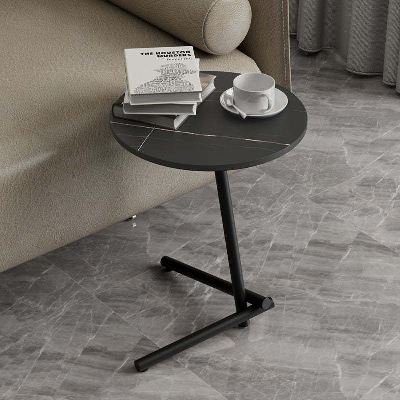 Scandinavian Round Rock Slab Iron 1-Tier Coffee Table