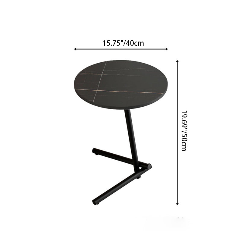 Scandinavian Round Rock Slab Iron 1-Tier Coffee Table — Black / Black