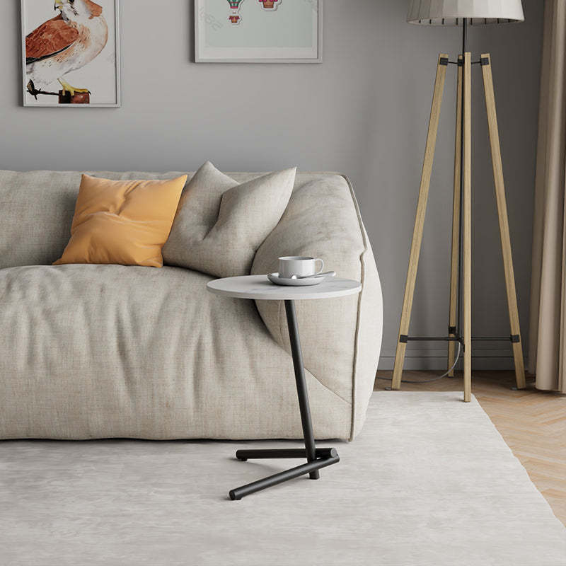 Scandinavian Round Rock Slab Iron 1-Tier Coffee Table