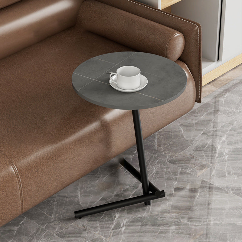 Scandinavian Round Rock Slab Iron 1-Tier Coffee Table