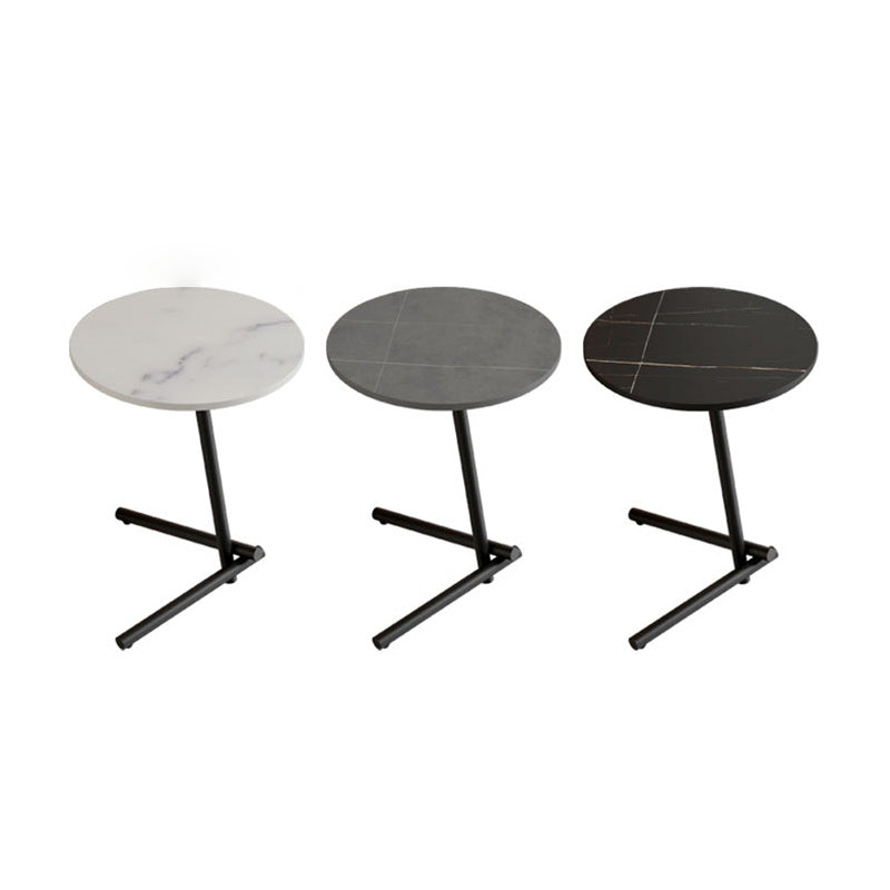 Scandinavian Round Rock Slab Iron 1-Tier Coffee Table