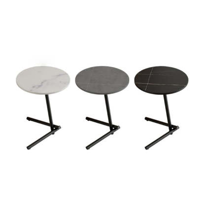 Scandinavian Round Rock Slab Iron 1-Tier Coffee Table