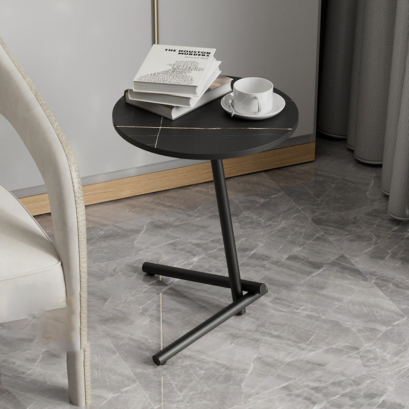 Scandinavian Round Rock Slab Iron 1-Tier Coffee Table — Gold / Gray