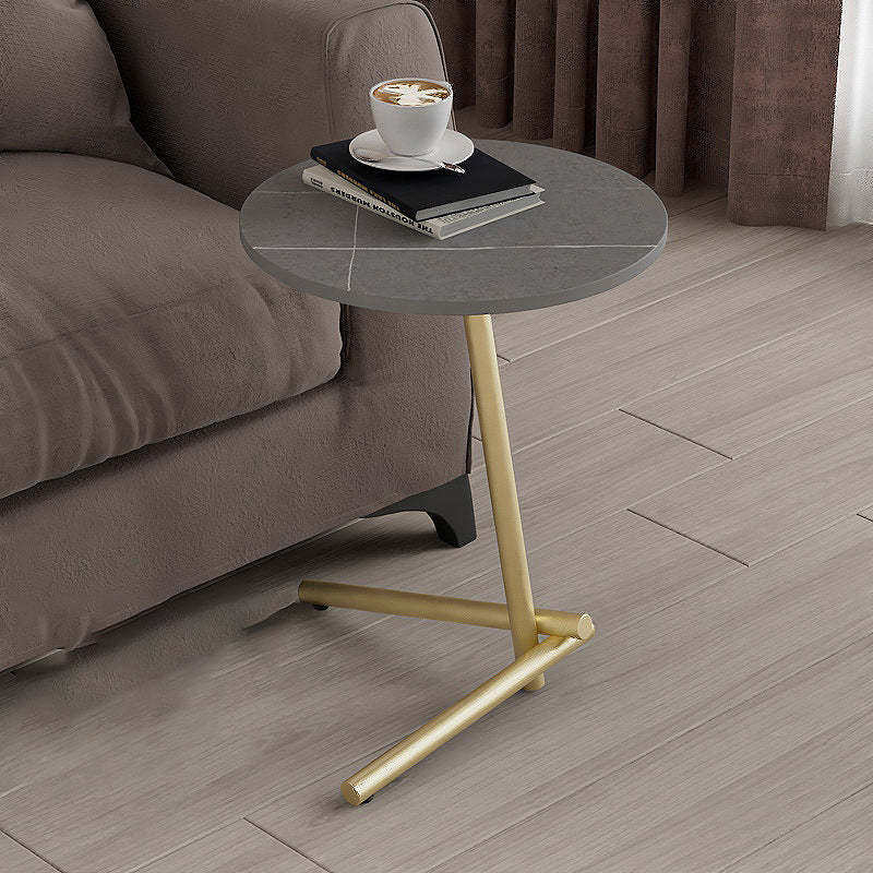 Scandinavian Round Rock Slab Iron 1-Tier Coffee Table