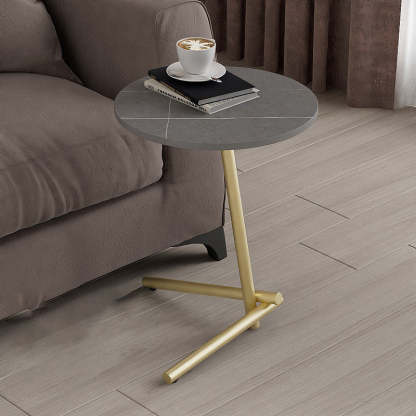Scandinavian Round Rock Slab Iron 1-Tier Coffee Table