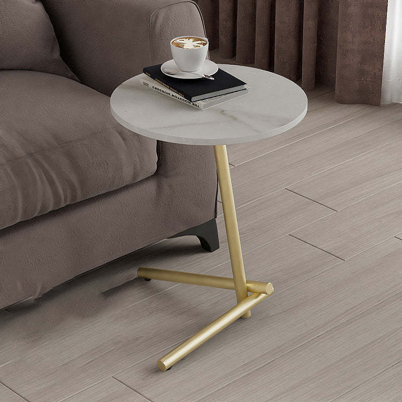 Scandinavian Round Rock Slab Iron 1-Tier Coffee Table