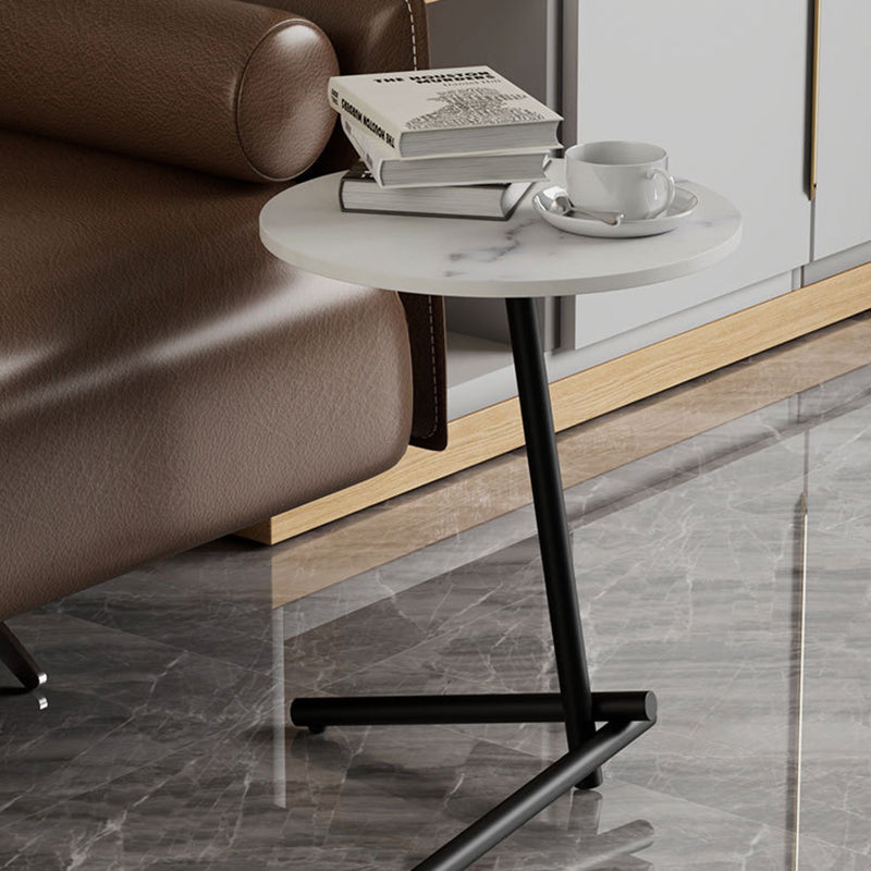 Scandinavian Round Rock Slab Iron 1-Tier Coffee Table
