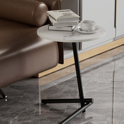 Scandinavian Round Rock Slab Iron 1-Tier Coffee Table