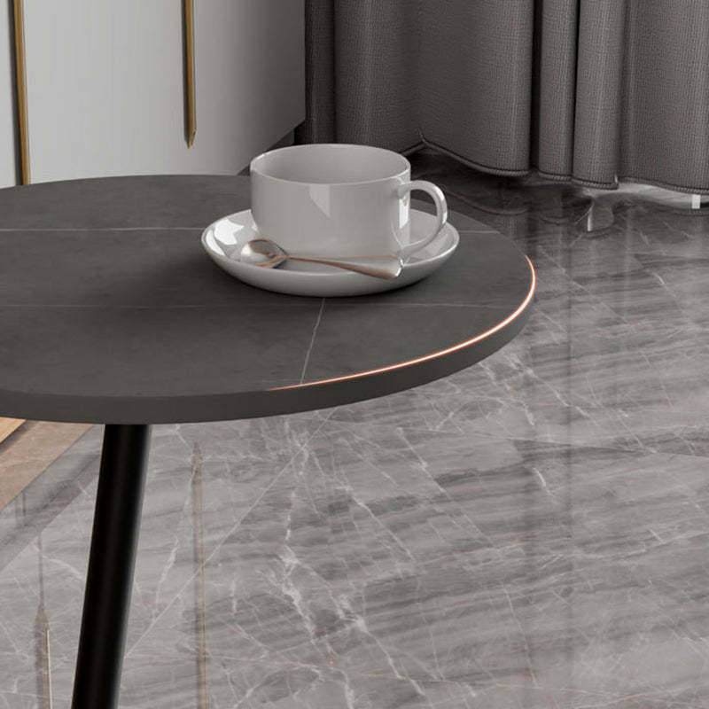 Scandinavian Round Rock Slab Iron 1-Tier Coffee Table — Black / White