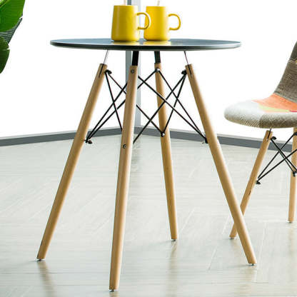 Scandinavian Round Wood Iron End Table — Black