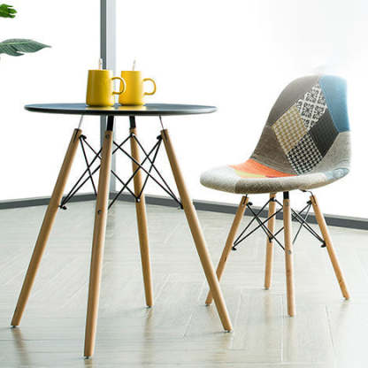 Scandinavian Round Wood Iron End Table