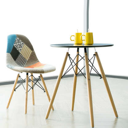 Scandinavian Round Wood Iron End Table