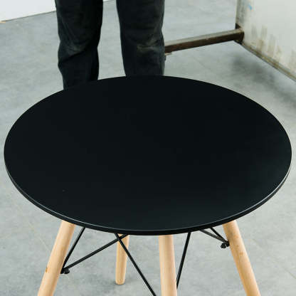 Scandinavian Round Wood Iron End Table