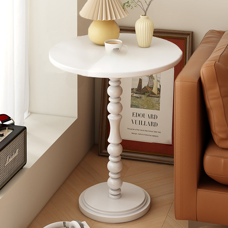 Vintage Round Wood Iron End Table — White