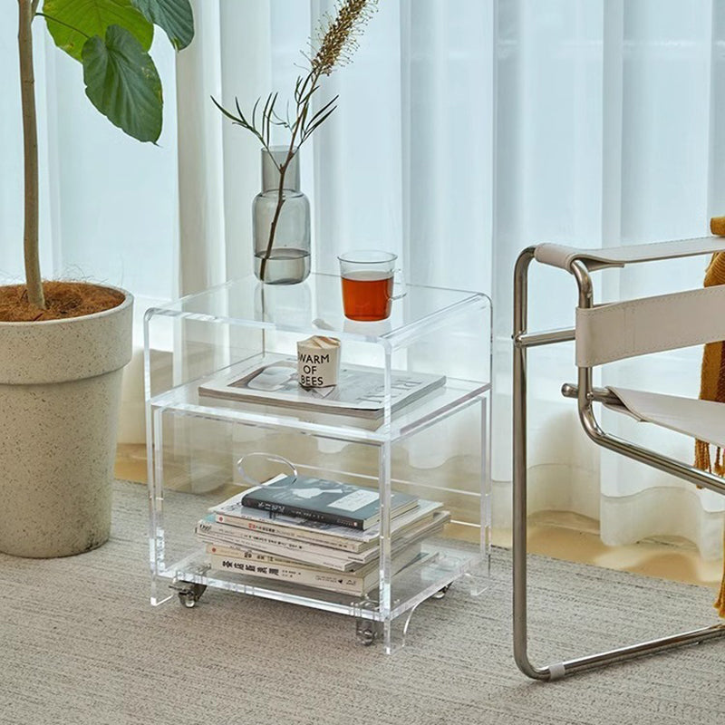 Minimalist Acrylic Storage End Table — Transparent