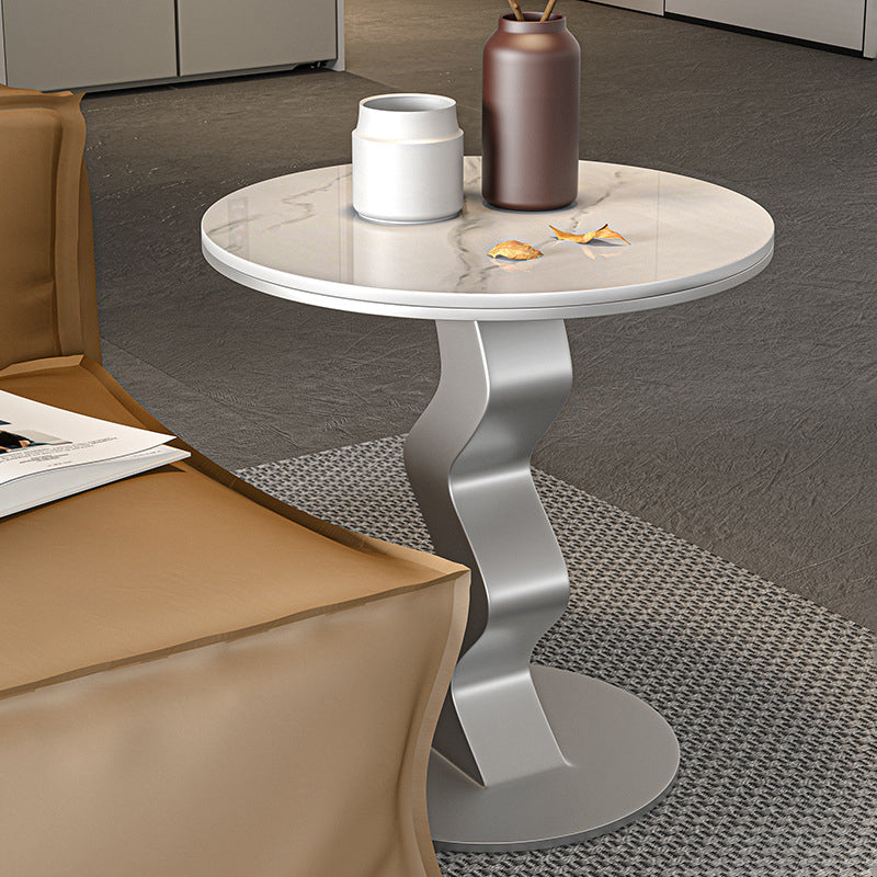 Luxury Round Rock Slab Steel End Table