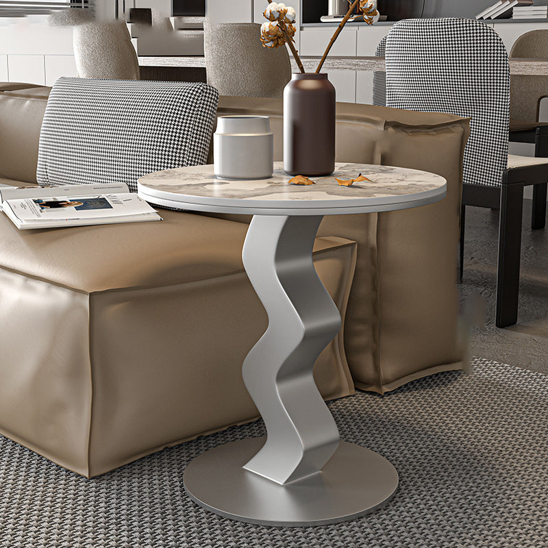 Luxury Round Rock Slab Steel End Table — Silver / B
