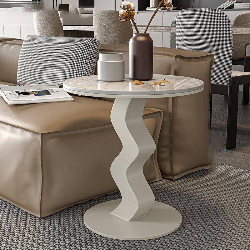Luxury Round Rock Slab Steel End Table — White / A