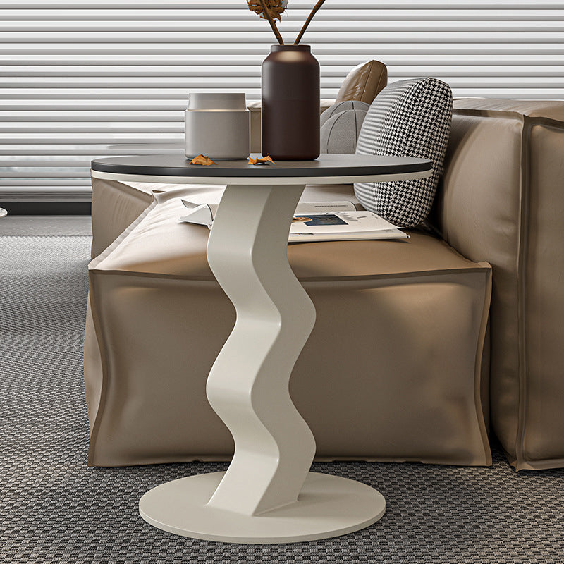 Luxury Round Rock Slab Steel End Table