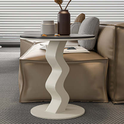 Luxury Round Rock Slab Steel End Table