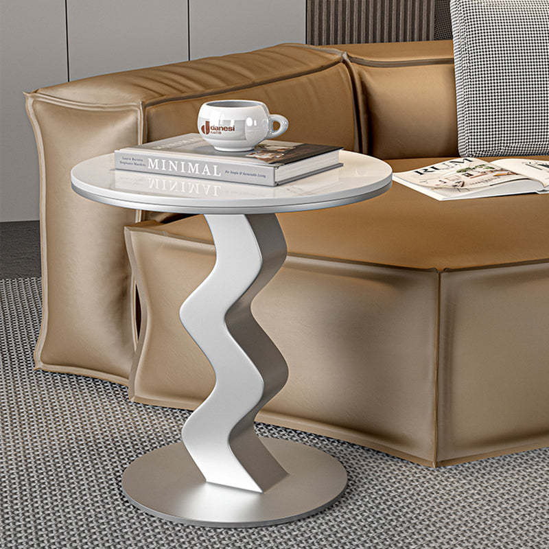 Luxury Round Rock Slab Steel End Table