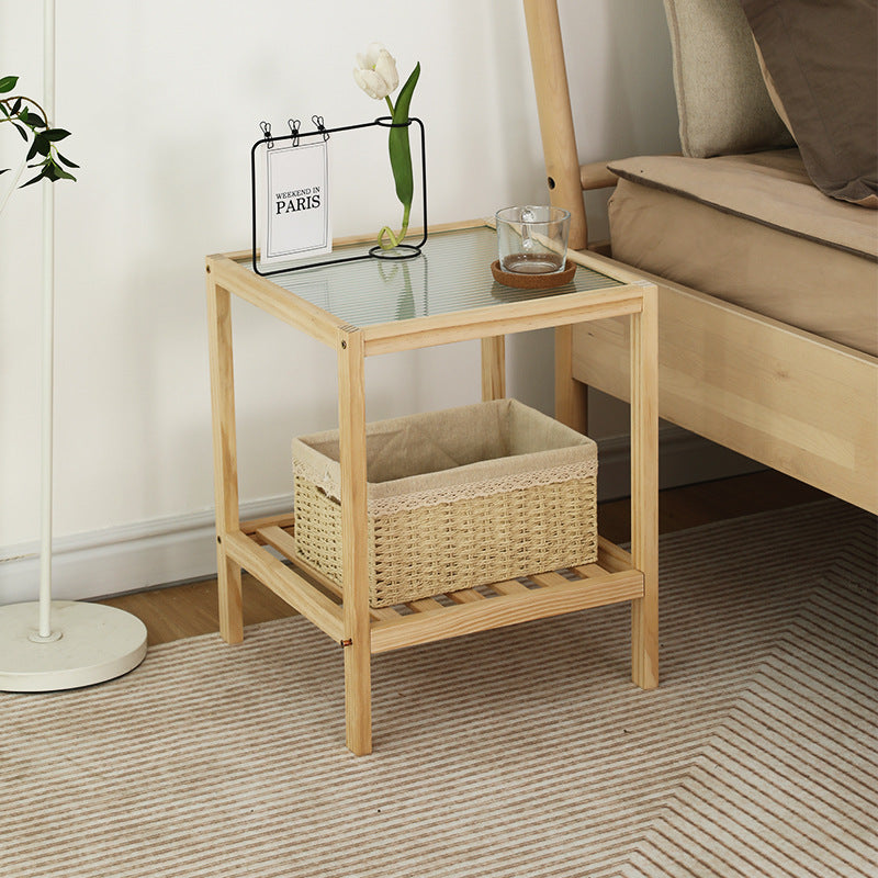 Japanese Wood Glass 2-Tier End Table — Wood Color