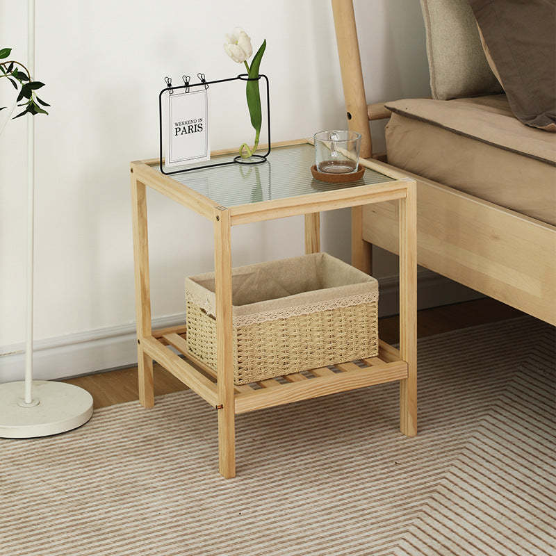 Japanese Wood Glass 2-Tier End Table — Wood Color