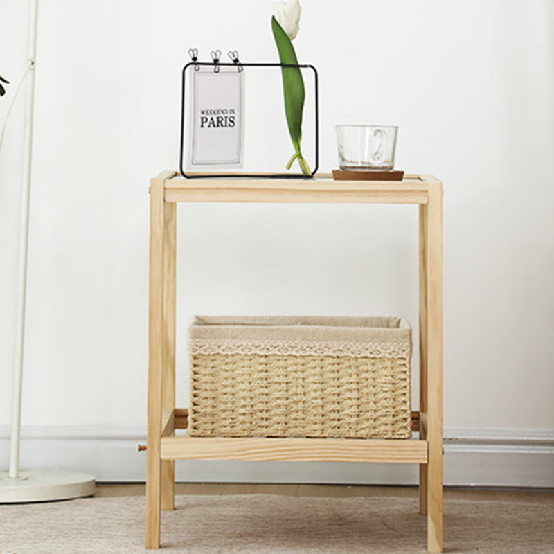 Japanese Wood Glass 2-Tier End Table