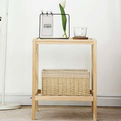 Japanese Wood Glass 2-Tier End Table
