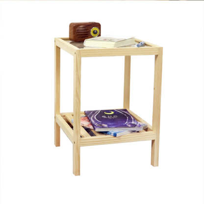 Japanese Wood Glass 2-Tier End Table