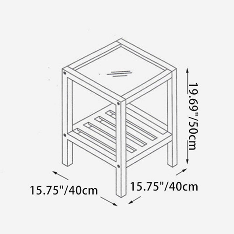 Japanese Wood Glass 2-Tier End Table