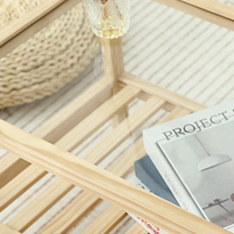 Japanese Wood Glass 2-Tier End Table