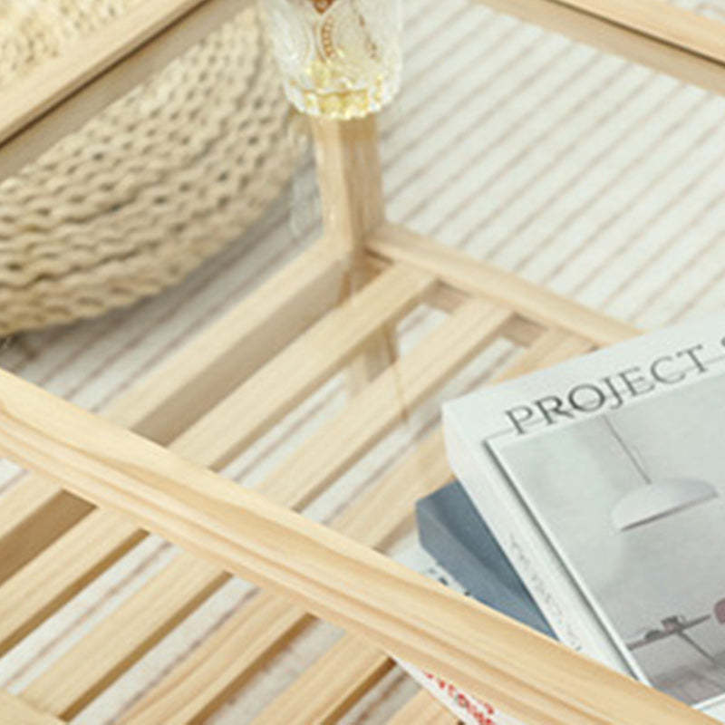 Japanese Wood Glass 2-Tier End Table