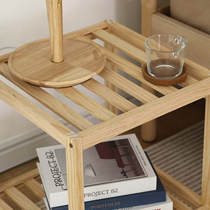 Japanese Wood Glass 2-Tier End Table
