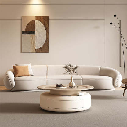 Nordic Steel Wood Coffee Table 1-Drawer — Beige