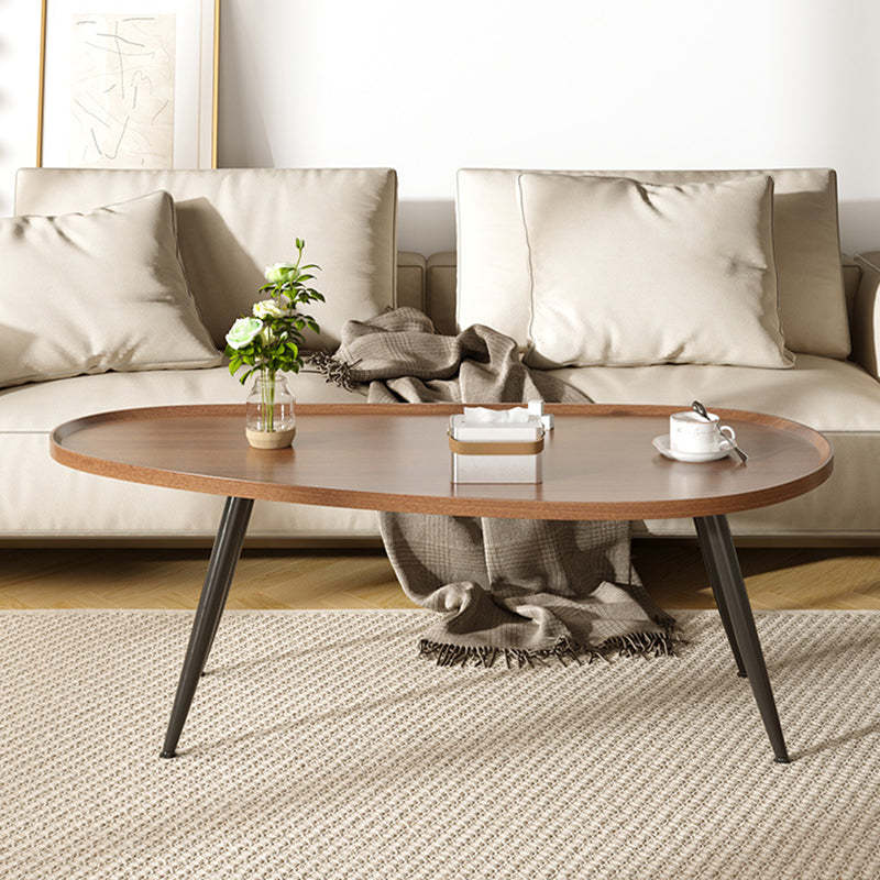 Japanese Oval Steel Wood Coffee Table — White