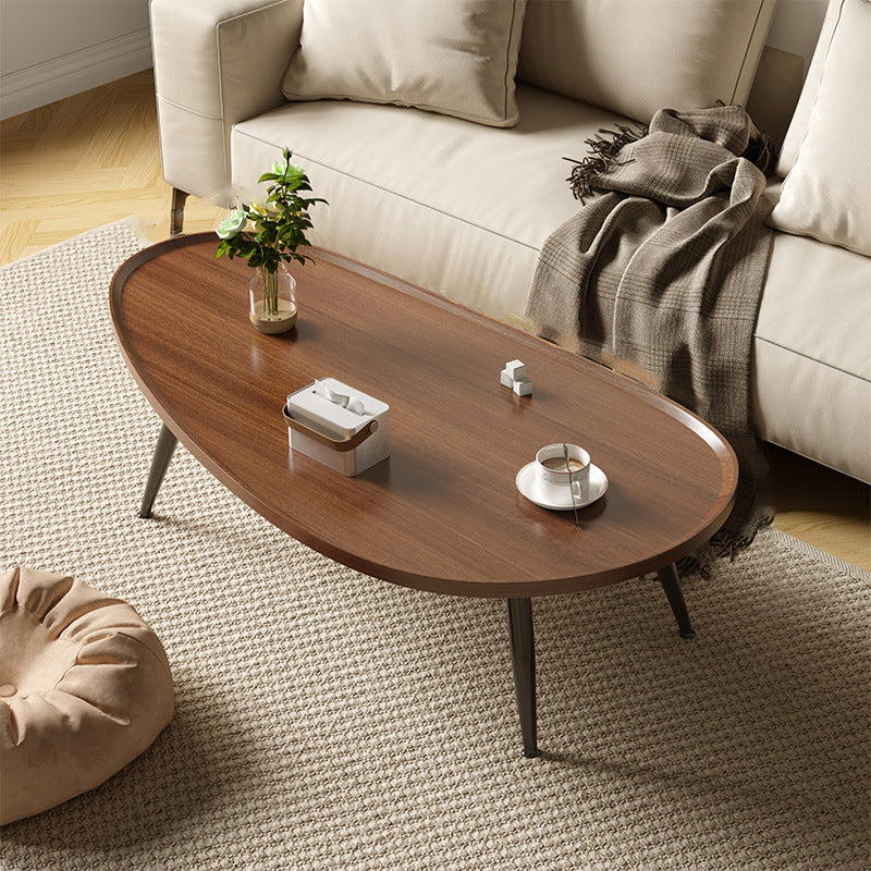 Japanese Oval Steel Wood Coffee Table — Walnut Color