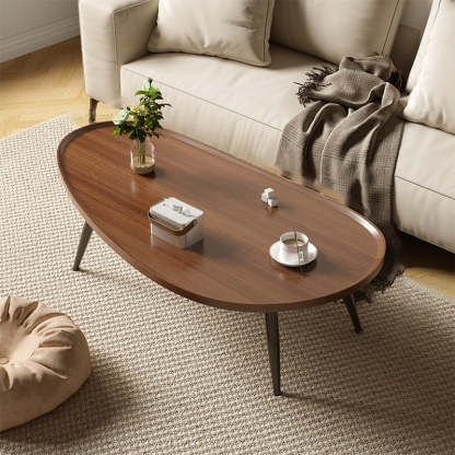 Japanese Oval Steel Wood Coffee Table — Walnut Color