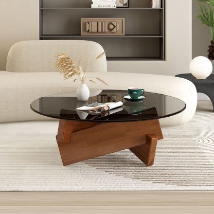 Nordic Wood Glass Coffee Table — Transparent