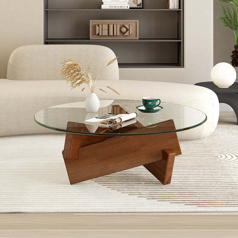 Nordic Wood Glass Coffee Table — Black