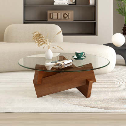 Nordic Wood Glass Coffee Table — Black
